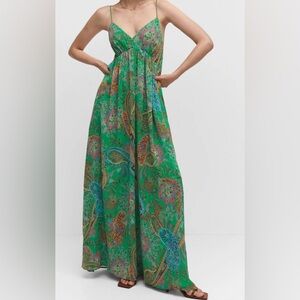 Green Paisley open back adjustable Maxi Dress